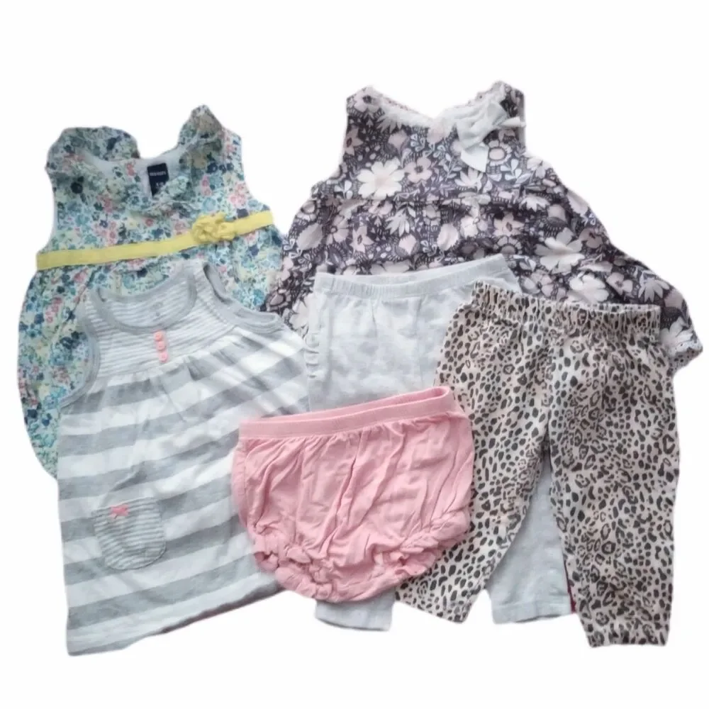 6pc Infant Girl Clothing Lot Baby Romper Dress Pants Bloomers sz 6-12M